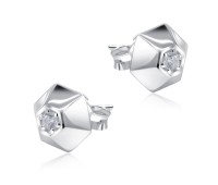 Hexagon Designed With CZ Stone Silver Ear Stud STS-5533
